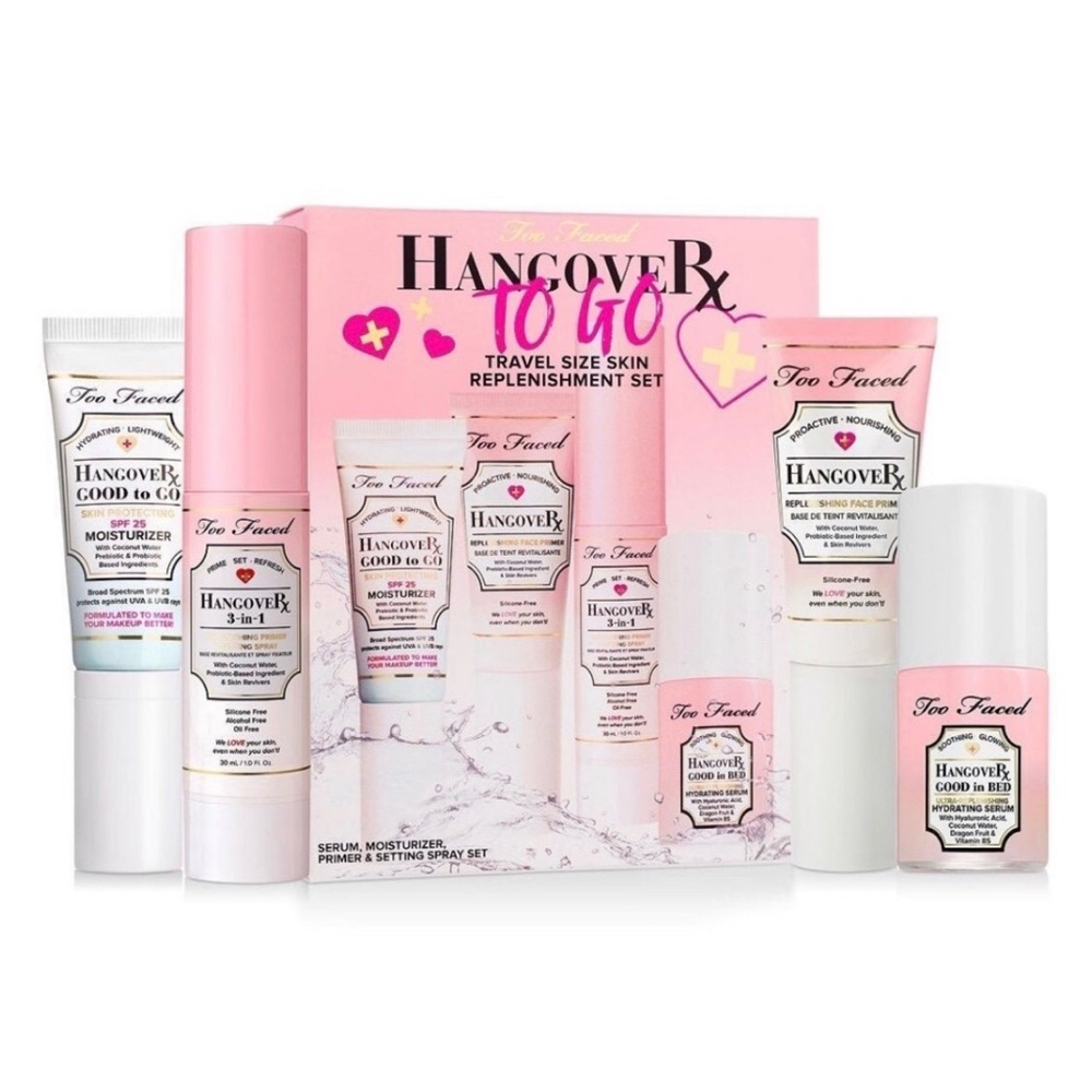 TOO FACED 4p Hangover To Go TRAVEL SIZE SKIN REPLENISHMENT SET $70 value NIB